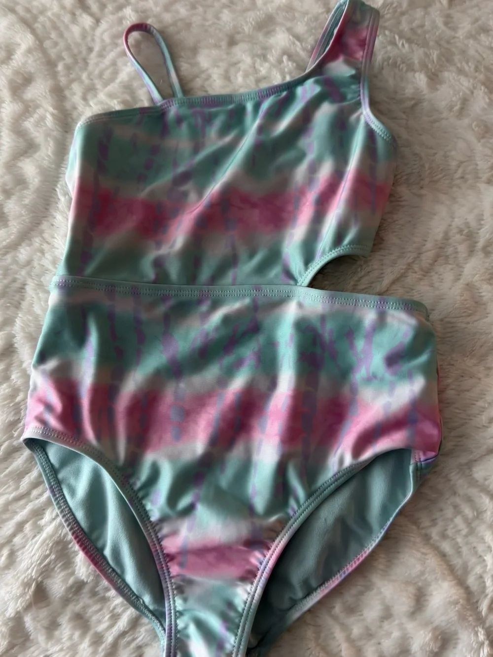 Kids Tie-Dye One-Piece Swimsuit - Pastel Blue & Pink